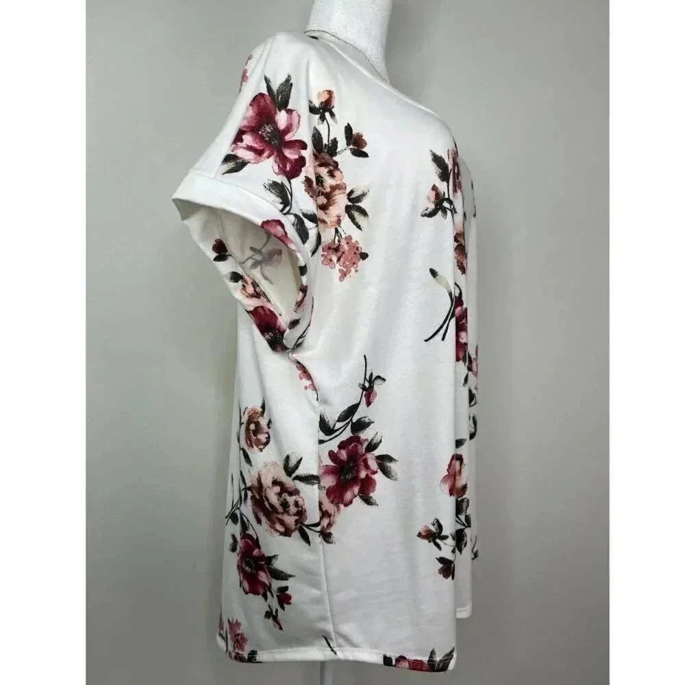 NWT Green Envelope Los Angeles Floral White & Shades Of Pink Blouse Plus 1X - Picture 4 of 7